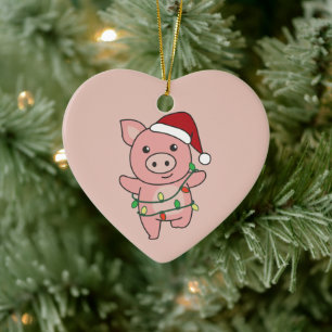 Weihnachtstiere Schweine Keramik Ornament