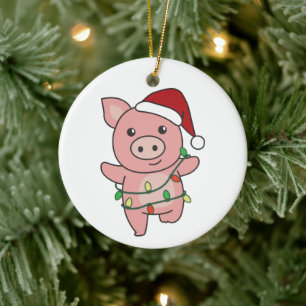 Weihnachtstiere Schweine Keramik Ornament