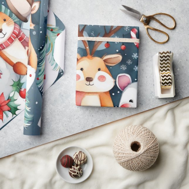 Weihnachtstiere Weihnachtsmann Geschenkpapier (Kunsthandwerk)