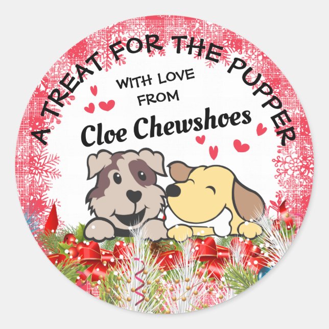 Weihnachtstierfutterhund-Leckereien personalisiert Runder Aufkleber (Vorderseite)