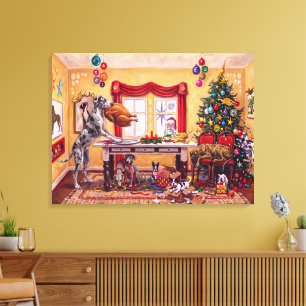Weihnachtstisch und Doggen Leinwanddruck