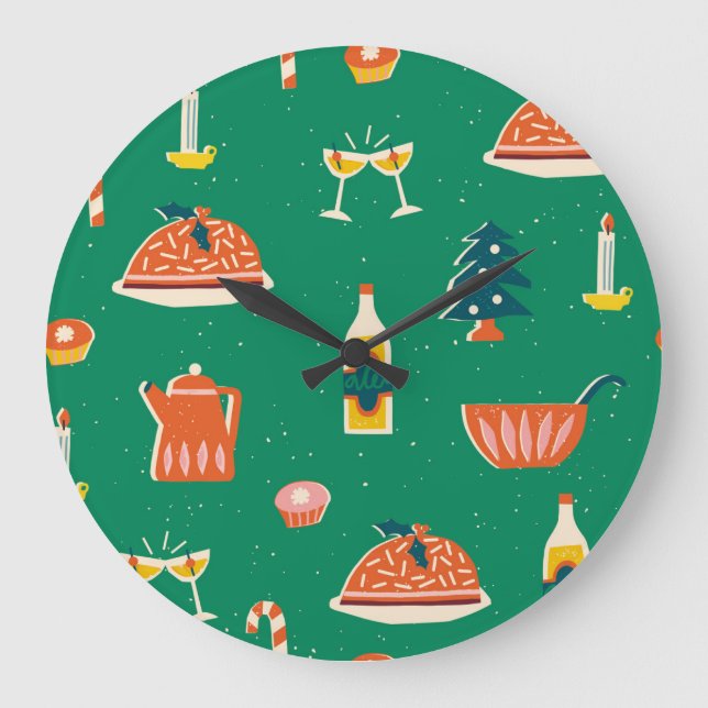 Weihnachtstisch, Vintages Muster. Große Wanduhr (Vorderseite)