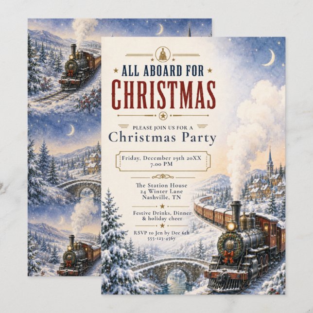Weihnachtstrain-Feierparty Einladung (Vorne/Hinten)