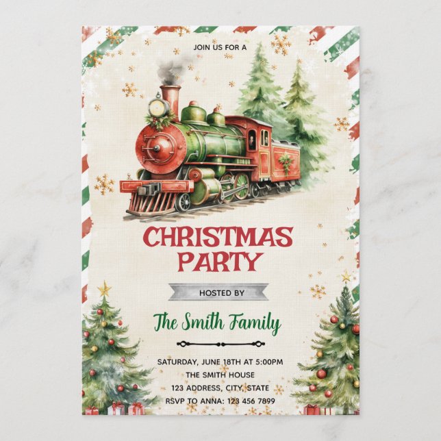 Weihnachtstrain-Party-Einladung Einladung (Vorderseite)