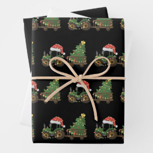 Weihnachtstraktor mit Tannenbaum Landwirt Bauernho Geschenkpapier Set