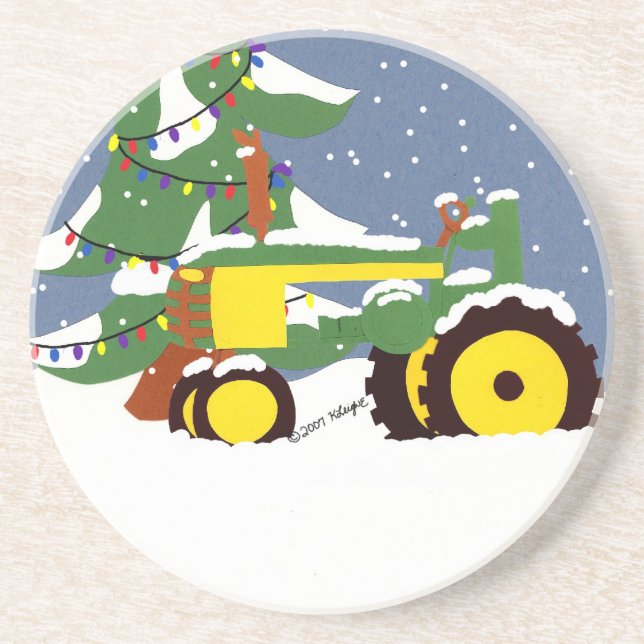 Weihnachtstraktor und Schnee-Untersetzer Getränkeuntersetzer (Vorne)