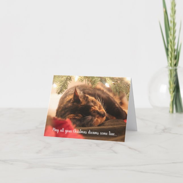 Weihnachtsträume Schlafende Calico-Katze, Personal Feiertagskarte (Vorderseite)
