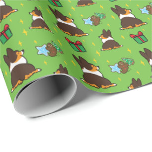 WeihnachtsTricolor Corgi-"Minimuster-" Packpapier
