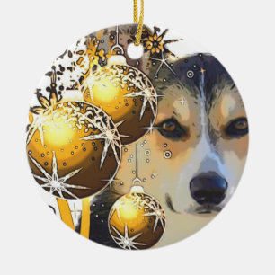 WeihnachtsTricolor Corgi mit Birnen Keramik Ornament