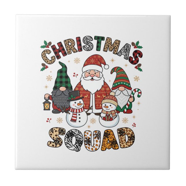 Weihnachtstrupp Weihnachtsmann Gnome Schneemänner  Fliese (Vorderseite)