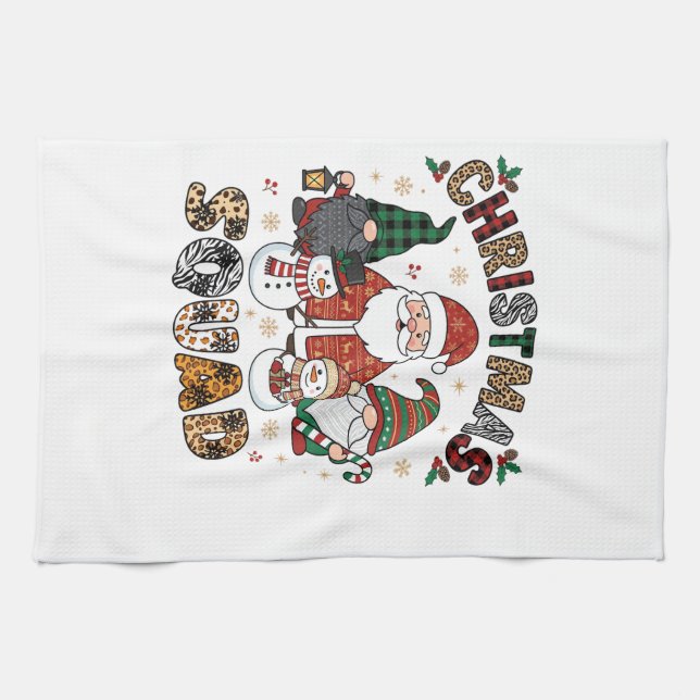 Weihnachtstrupp Weihnachtsmann Gnome Schneemänner  Geschirrtuch (Horizontal)