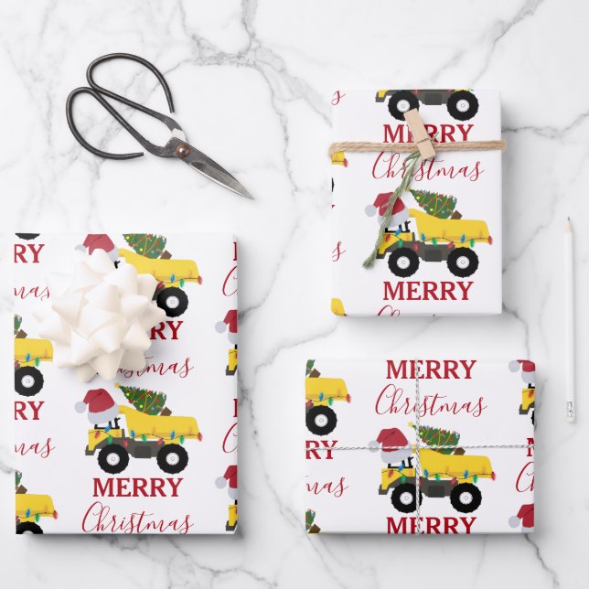 Weihnachtstumpf LKW-Baumaschinen Geschenkpapier Set (Vorderseite)