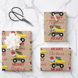 Weihnachtstumpf LKW-Baumaschinen Geschenkpapier Set