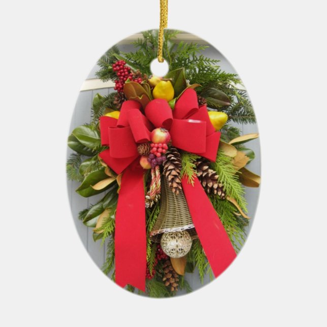 Weihnachtstür-Oval-Verzierung Keramik Ornament (Vorne)