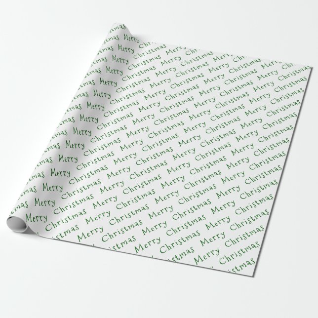 Weihnachtstypografie Dark Green auf Weiß Geschenkpapier (Ungerollt)