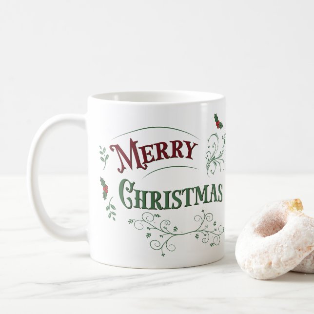 Weihnachtstypografie im Vintage-Stil Kaffeetasse (Mit Donut)
