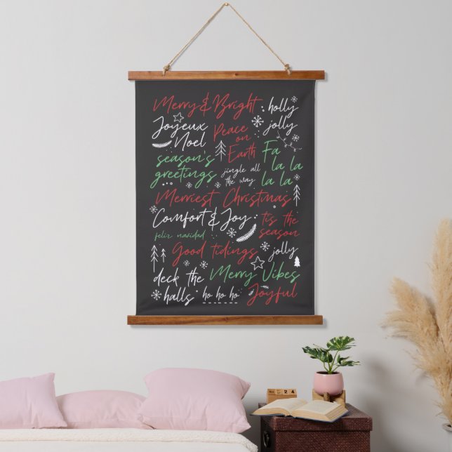 Weihnachtstypografie mit Handschrift Wandteppich Mit Holzrahmen (Schlafzimmer)