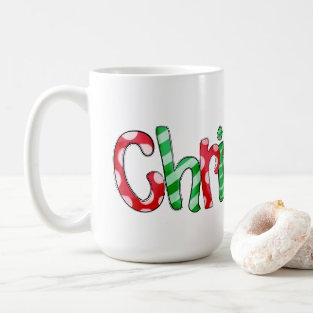 Weihnachtstypografie Red Green Festive Coffee Tass Kaffeetasse (Mit Donut)