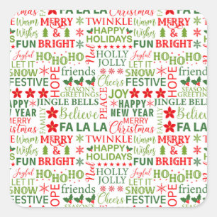 Weihnachtstypografie Rot & Grün Nahtloses Muster Quadratischer Aufkleber