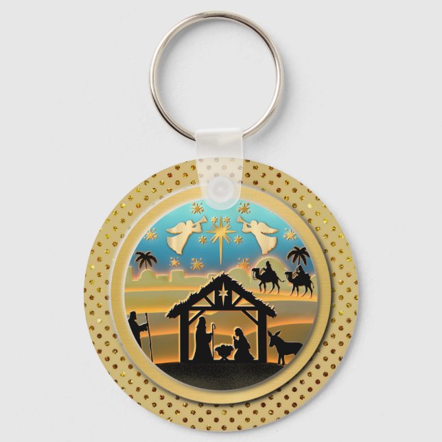 Weihnachtstypografie Rot & Grün Nahtloses Muster Schlüsselanhänger (Vorderseite)