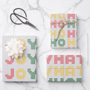 Weihnachtstypografie Ugly Sweater Textur Geschenkpapier Set