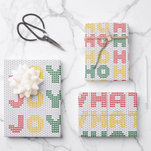 Weihnachtstypografie Ugly Sweater Textur Geschenkpapier Set (Vorderseite)