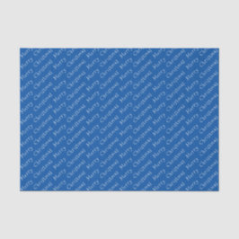 Weihnachtstypografie White über blaues Gewebe Seidenpapier