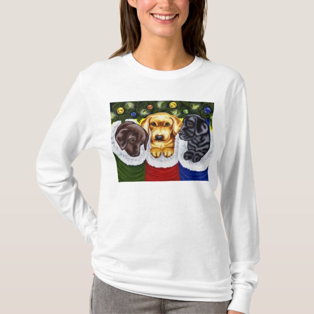 Weihnachtsüberraschungs-Labrador-Welpen T-Shirt (Vorderseite)
