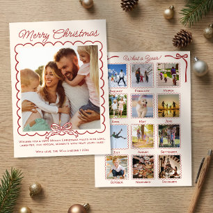 Weihnachtsübersicht mit Foto-Collage und Schleife Feiertagskarte