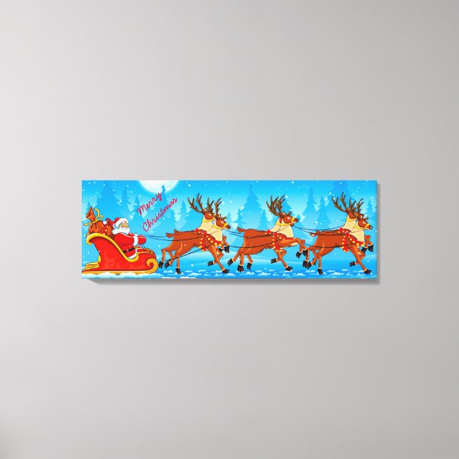 Weihnachtsübersicht/Weihnachtsmann und Schlitten Leinwanddruck (Vorderseite)