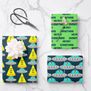 WeihnachtsUFO Ho Alien fliegende Untertasse Custom Geschenkpapier Set