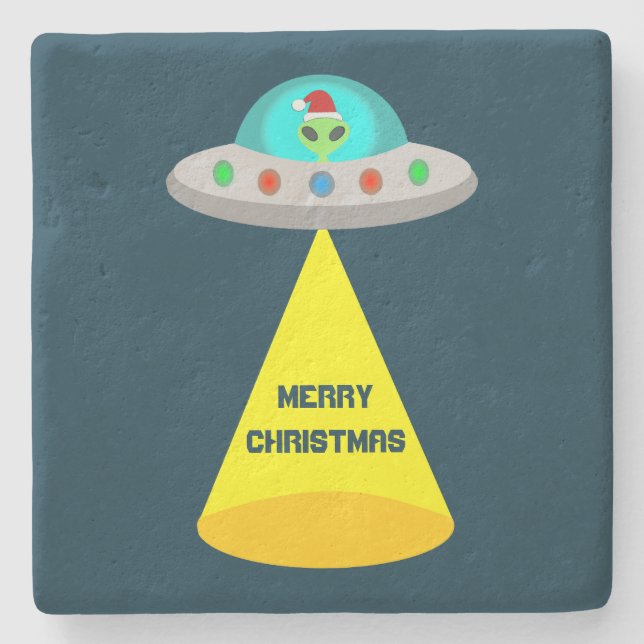 WeihnachtsUFO Ho Alien fliegende Untertasse Custom Steinuntersetzer (Vorderseite)