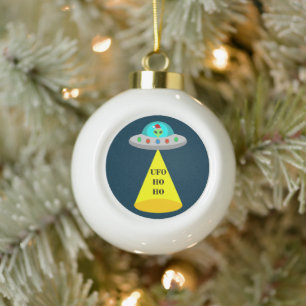WeihnachtsUFO Ho Alien fliegende Untertasse Keramik Kugel-Ornament