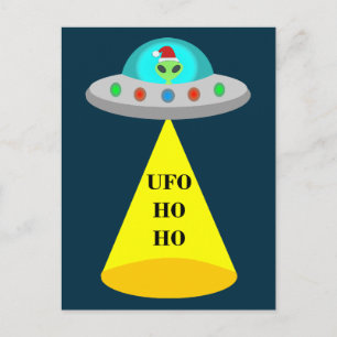 WeihnachtsUFO Ho Alien fliegende Untertasse Postkarte