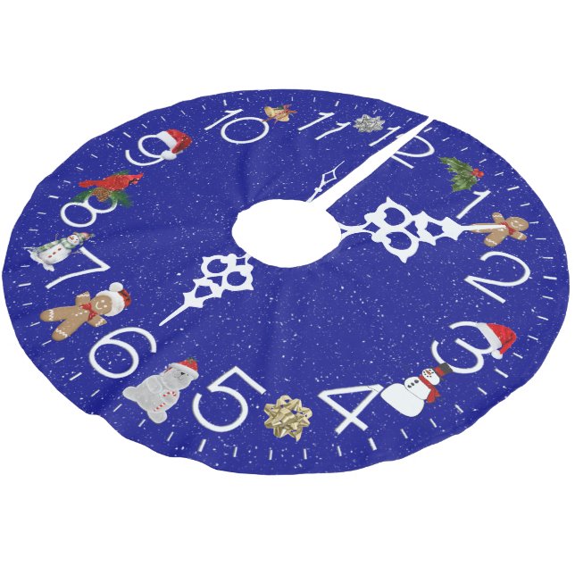 Weihnachtsuhr mit Schneeflocken Polyester Weihnachtsbaumdecke (Schrägansicht)
