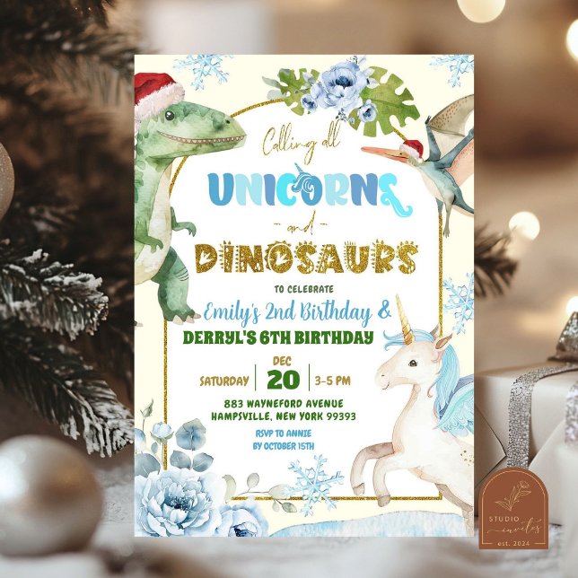 Weihnachtsunkorn und Dinosaurier Gemeinsamer Gebur Einladung (Von Creator hochgeladen)