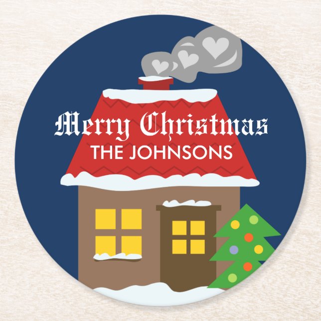 WeihnachtsUntersetzer mit niedlicher Winterkabine  Runder Pappuntersetzer (Vorderseite)