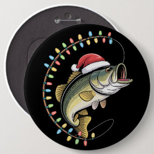 Weihnachtsvater Bass Fisch Lustig Angeln Angler Button