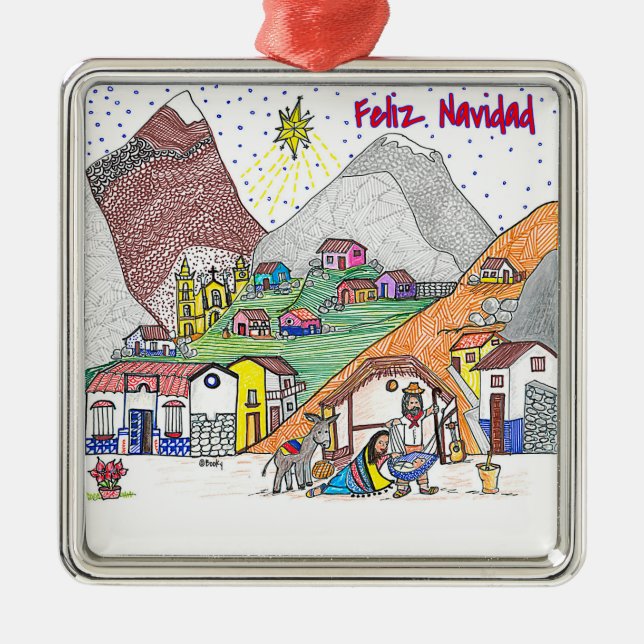 Weihnachtsvenezuela-Verzierung - Feliz Navidad Silbernes Ornament (Vorne)