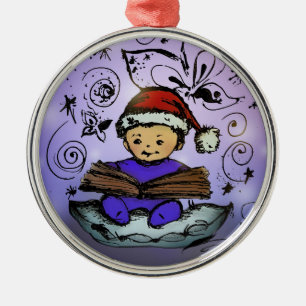 Weihnachtsverzierung - Baby Sankt, die ein Buch Ornament Aus Metall