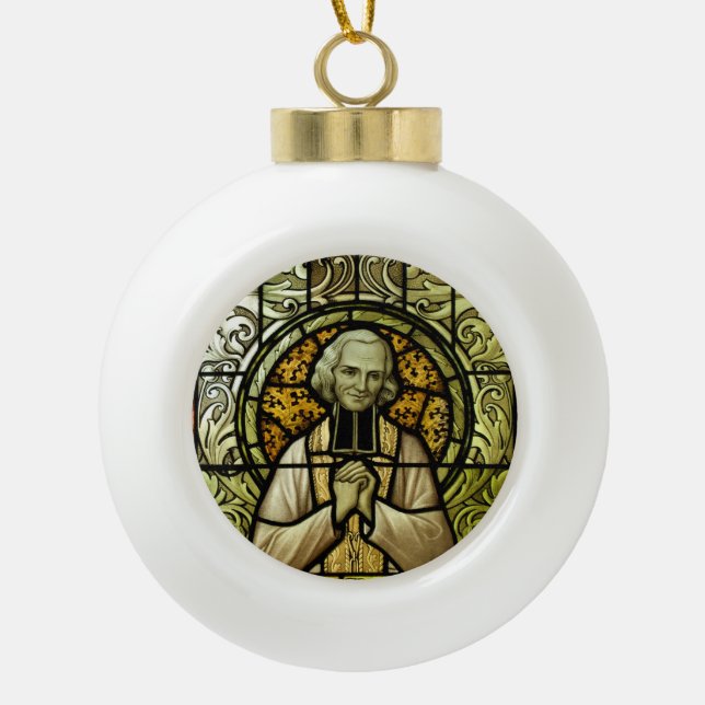 Weihnachtsverzierung Johannes Vianney Keramik Kugel-Ornament (Vorderseite)