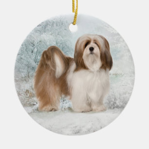 Weihnachtsverzierung Lhasas Apso Keramik Ornament