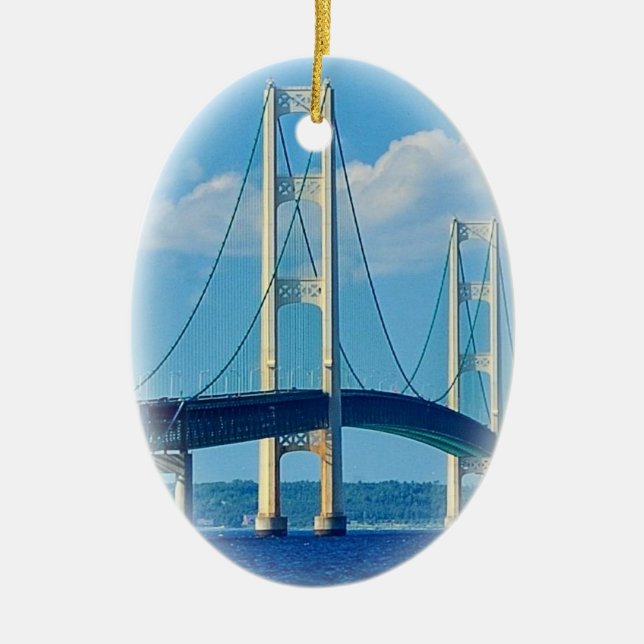 Weihnachtsverzierung Mackinac Brücke Keramik Ornament (Vorne)