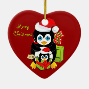 Weihnachtsverzierung mit Penguin-Mama und Baby Keramikornament