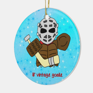 Weihnachtsverzierung, niedlicher HockeyGoalie Keramikornament