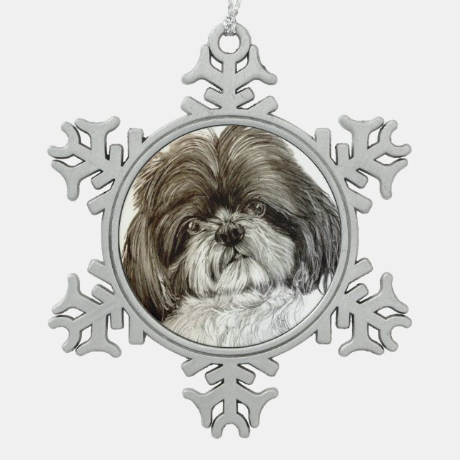 Weihnachtsverzierung Shih Tzu durch Carol Zeock Schneeflocken Zinn-Ornament (Vorderseite)
