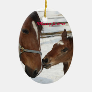 Weihnachtsverzierung/-stute u. -fohlen keramik ornament