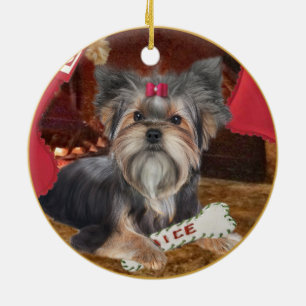 Weihnachtsverzierung Yorkshires Terrier Keramikornament