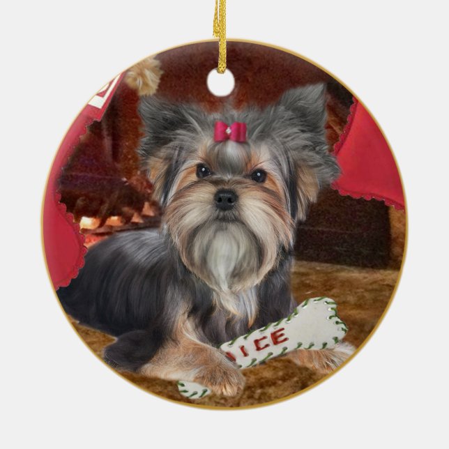Weihnachtsverzierung Yorkshires Terrier Keramikornament (Hinten)