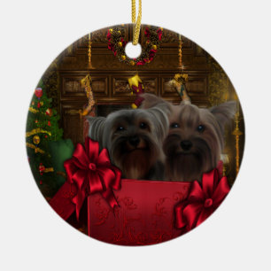 Weihnachtsverzierung Yorkshires Terrier Keramikornament